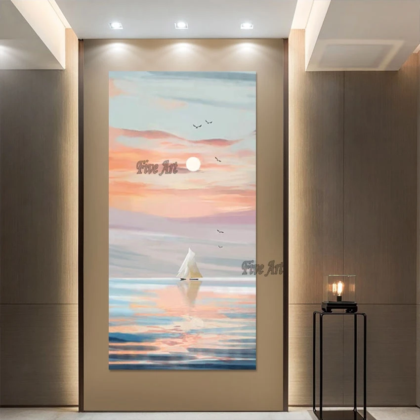 

Современное Европейское художественное оформление, абстрактная картина без рамки, 3D Морские Пейзажи с лодками, Настенная картина, акриловая Картина на холсте