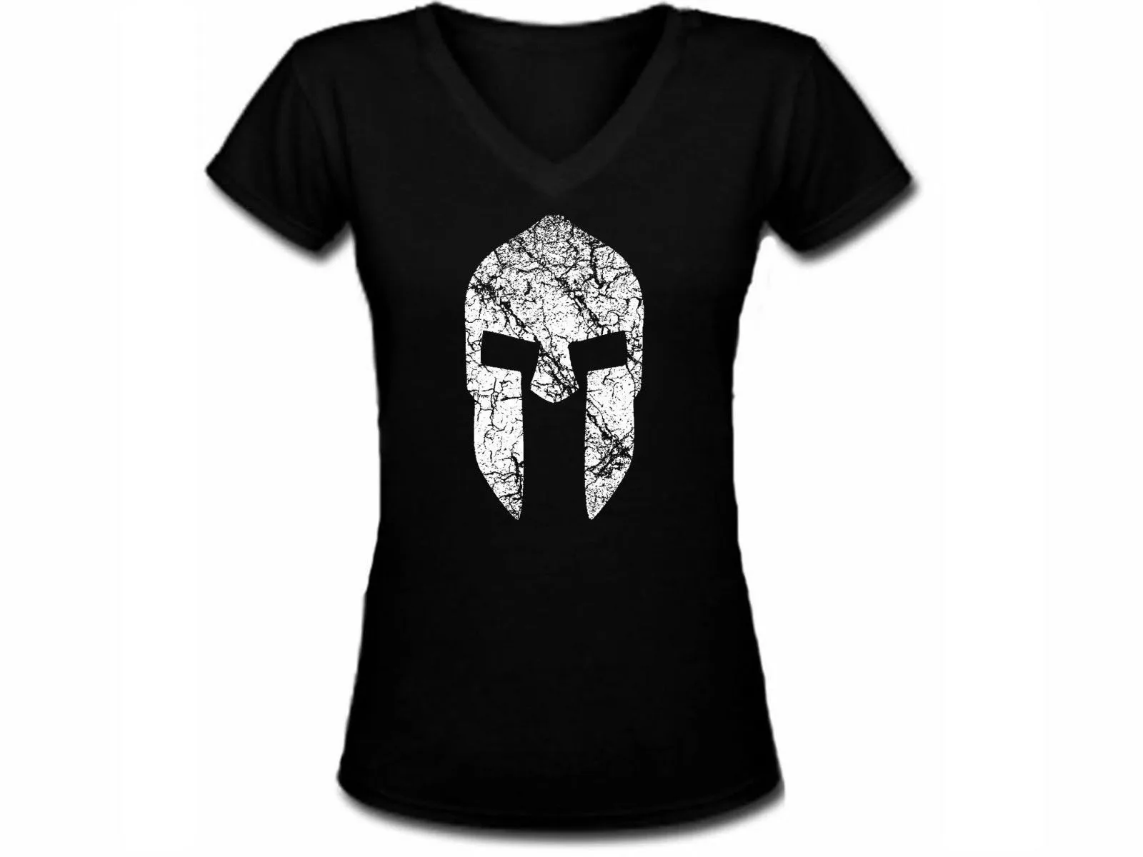 Spartan Warrior Helmet Distressed Look Customized Black Women Tee Shirt