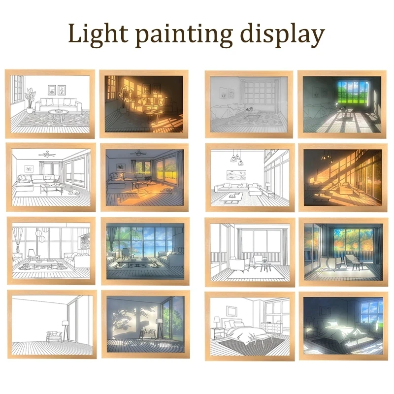 2023 INS Led Night Light Painting USB Plug Dimming Wall Artwork Table Lamp Gift Sunlight Window Wooden Photo Night Lamp Luminous