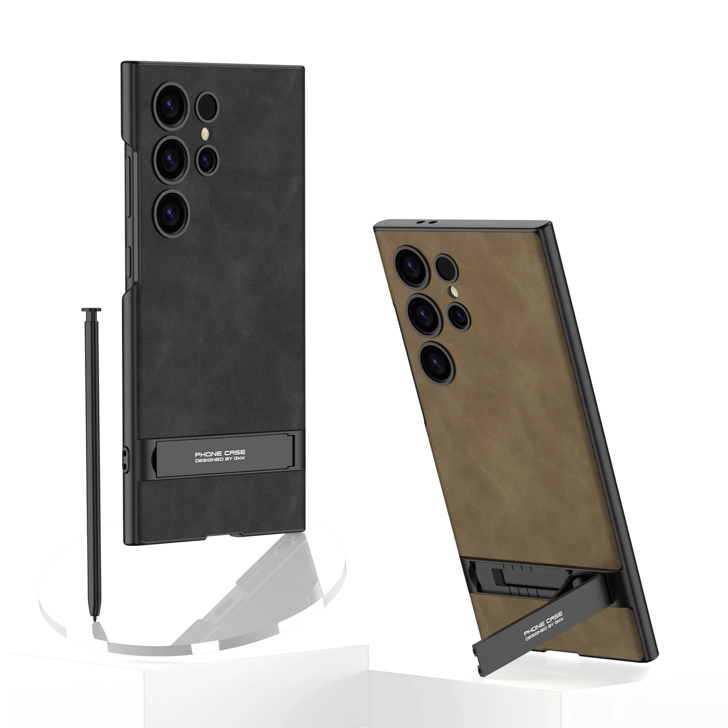 For Samsung Galaxy S24 S23 Ultra Case Ultra Thin Skin Friendly Matte Plain Leather Silicone Bracket Shockproof Protection Cover