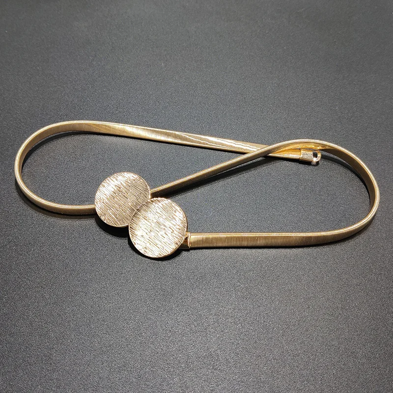 Metall Gold Silber Frühling Elastische Taille Kette Runde Schnalle Kreis Taille Kette Rock frauen Gürtel Luxus Mode Hohe Qualität – Detail 2