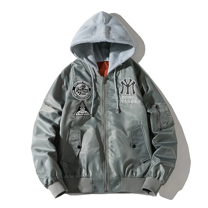 

2023 Men's Bomber Jacket Winter&Autumn Embroidery Baseball Hooded Removable Coat Couple Varsity Hiphop Unisex Streetwear