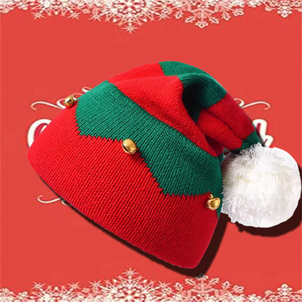 Adult Kids Knitted Christmas Hats Women Men Boy Girl Red Green White Stripe Parent-Child Beanie Pompom Hat Merry Christmas Gifts