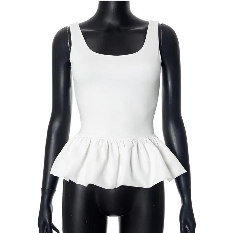 Solid Color Slim Camisole Top Bubble Vest Women's Ruched Patchwork Sexy Sleeveless Hot Girl Y2K Club Party Short Vestido