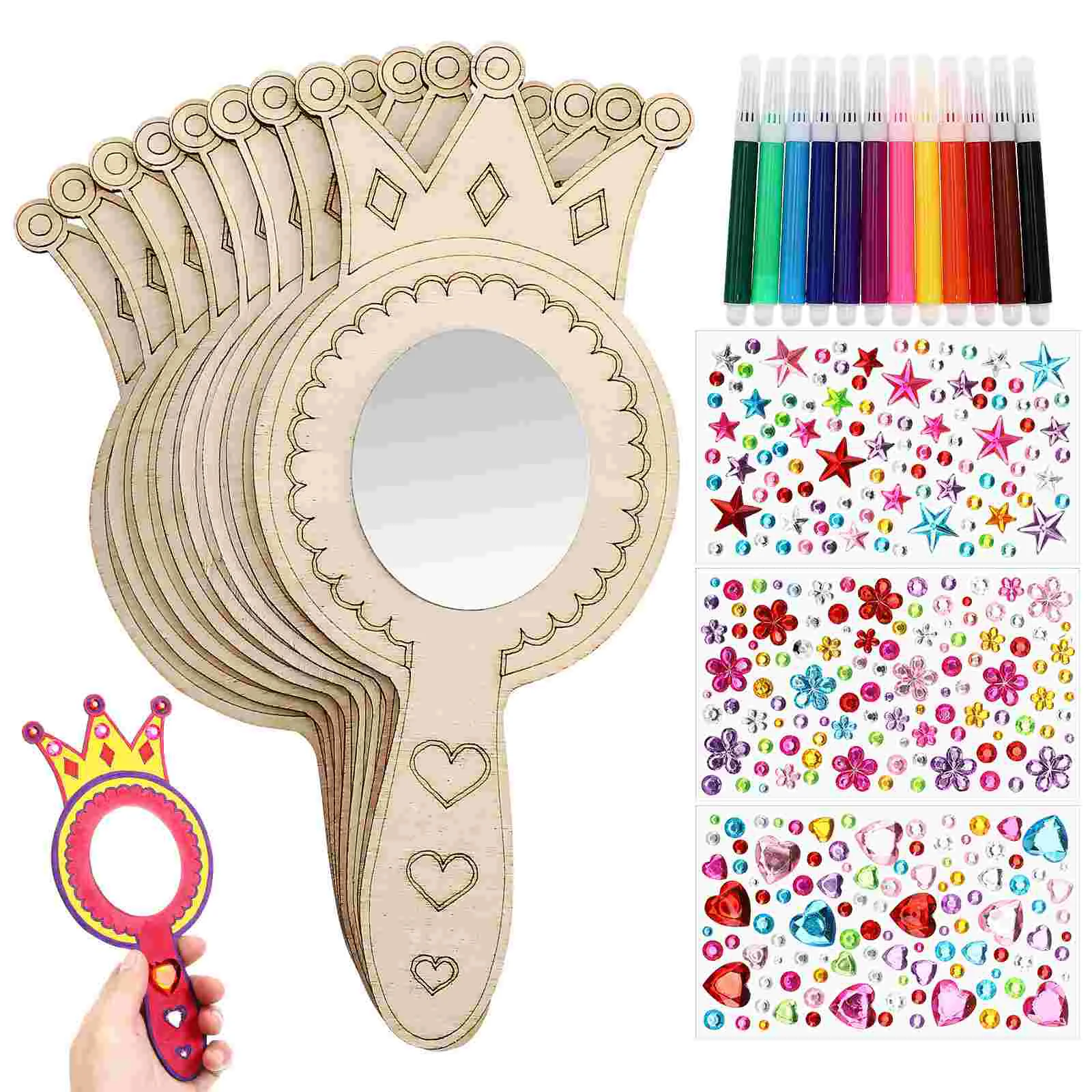 Wooden Toy Mirrors Handheld Crafts Boxwood Princess Birthday Party Decorations Child 5