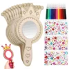 Wooden Toy Mirrors Handheld Crafts Boxwood Princess Birthday Party Decorations Child 5