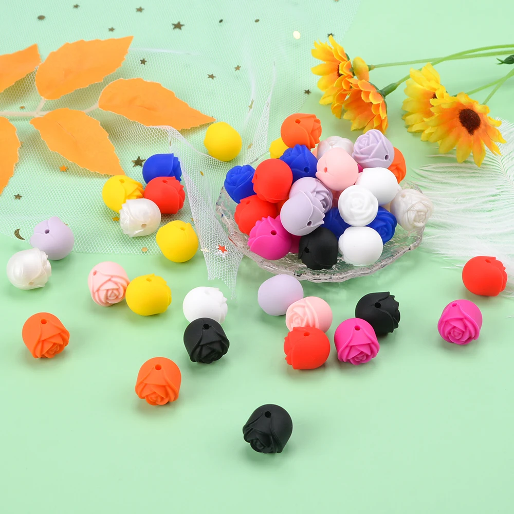 LOFCA BPA 프리 다색 장미 비즈, 젖니 비즈, DIY 액세서리, 젖꼭지 체인 쥬얼리 액세서리, 10-30