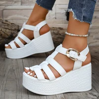 Roman Style Women's Wedge Heel Sandals Thick Bottom Buckle Strap Gladiator Sandals Woman Summer White Chunky Platform Sandalias