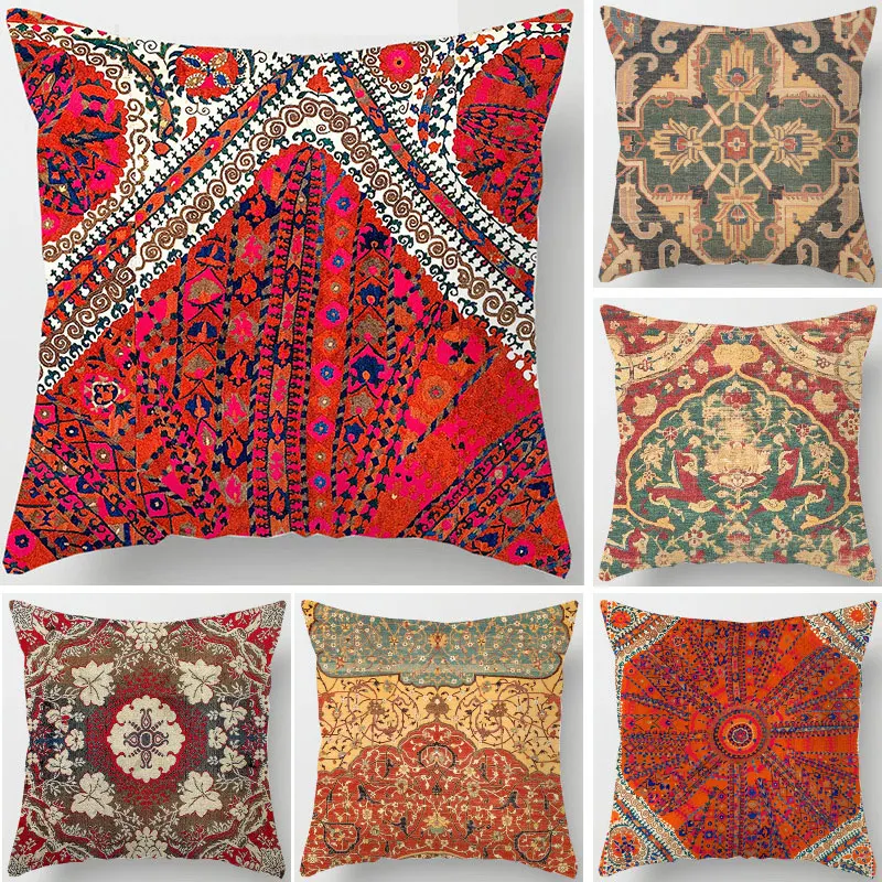 

Abstract Geometry Boho Pillow Cover Vintage Ethnic Multicolors Pillowcase Indian Flower Cushion Cover 45x45 Luxury Decor J3069