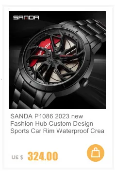 SANDA P1087 Top Brand Sport Car Wheel Rim Hub Watches For GTR Men Super Watch Stainless Steel Waterproof WristWatch Male Reloj