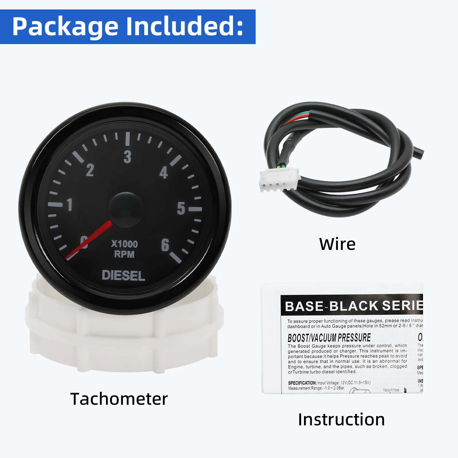 Car Accessories 52MM 2inch Auto Gauge Diesel Tachometer 0-6000RPM Meter with whi