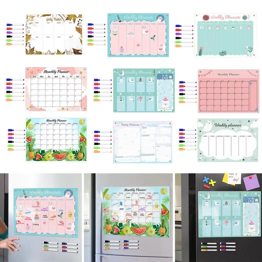 Transparent Acrylic Weekly Planner Magnetic Stickers Re-writable Smooth Writing Message Board for Organization