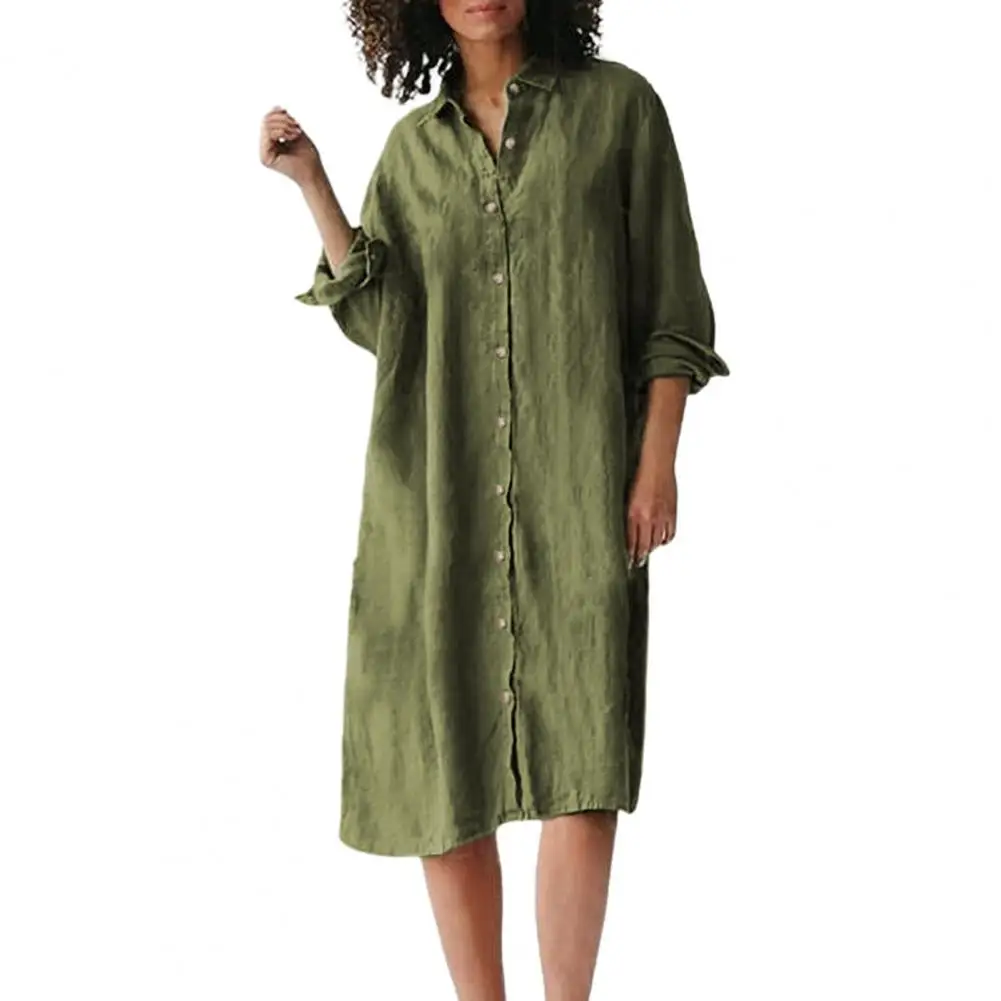 

Women Shirt Dress Stylish Women's Oversized Shirt Dress Lapel Long Sleeve Casual Loose Fit Mid-length Streetwear for Spring