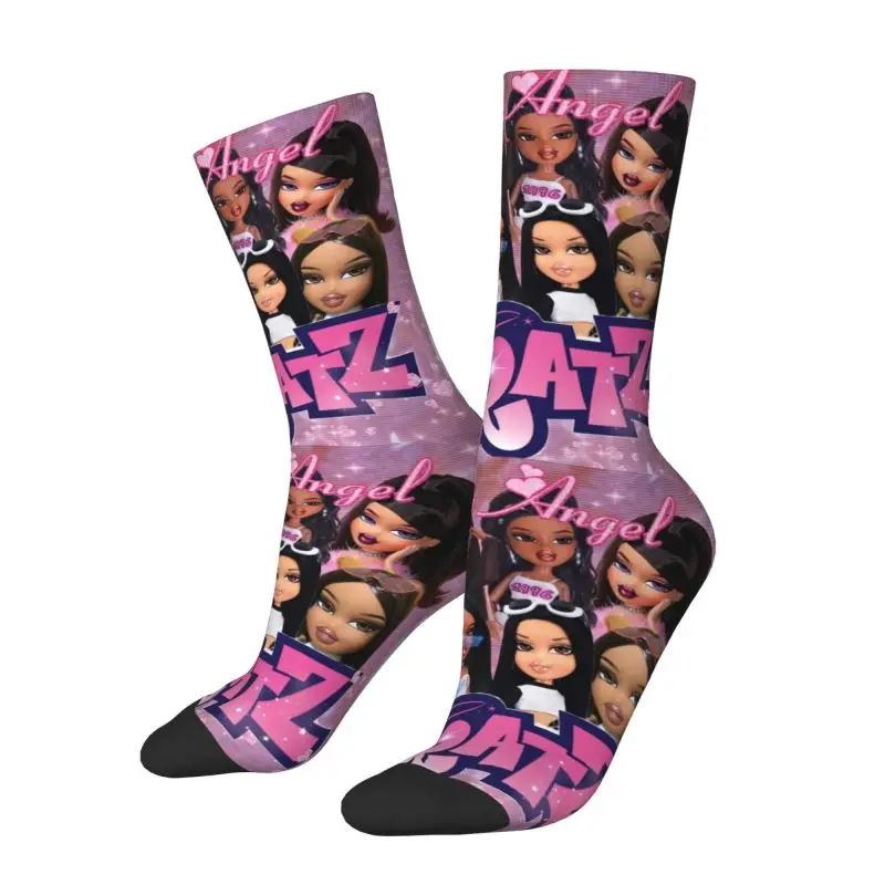 Bratz Rock Angelz Doll Collage Mens Crew Socks Unisex Cute Cartoon Tv Movie Spring Summer Autumn Winter Dress Socks
