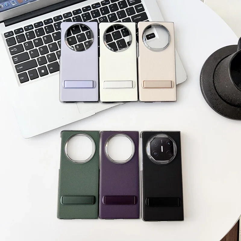 Luxury Genuine Leather & Transparent Hard PC Frame Kickstand Case