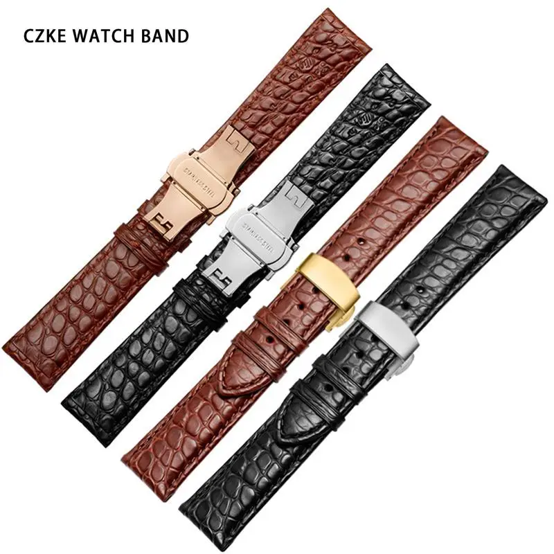 SCHIK Double sided crocodile skin leather band for any brand Wrist watch straps 18mm 19mm 20mm 21mm 22mm for men bracelet