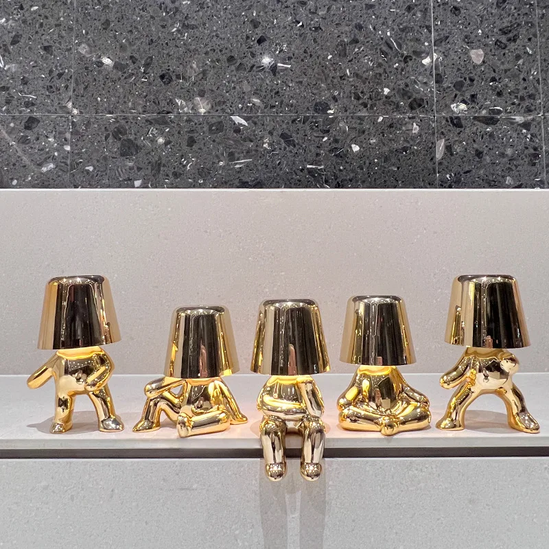 

Led Night Light USB Rechargeable Bedroom Study Decorative Table Lamp Creative Little Gold Man Bedside Home Ambient Light