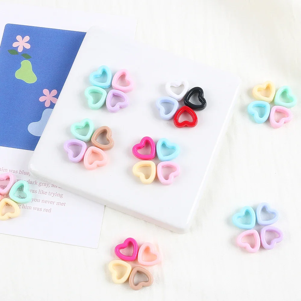 DIY 수제 전화 열쇠 고리 쥬얼리 만들기위한 50pcs 중공 아크릴 하트 비즈 캔디 컬러 느슨한 펜던트