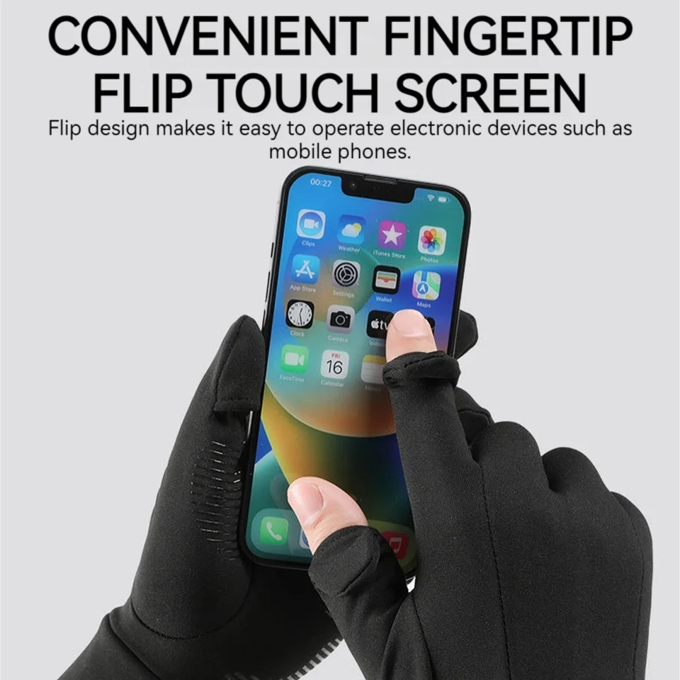 LOOGDEE Warmth Cycling Gloves Winter Flip Finger Touch Screen Outdoor Windproof Anti-slip Running Climbing Warm Ski Inner Gloves 3