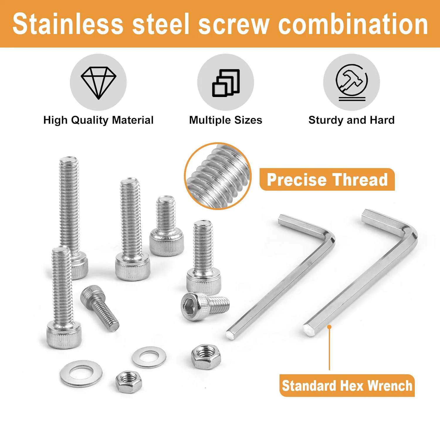 Screw Bolt Nut Set 255Pcs M3 Stainless Steel Internal Hexagon Screws M3x5/8/12/16/20/25/30mm Cup Head Washer Nut