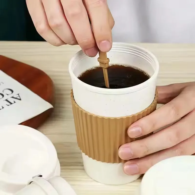 Coffee cup Wheat straw coffee cup water cup mixing plastic latte mug with lid