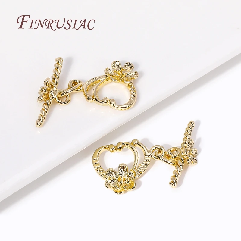 Jewelry accessories 18k gold plated heart with flower OT clasp for necklace supplies fashion end beads toggle clasps DIY jewelry making accessories