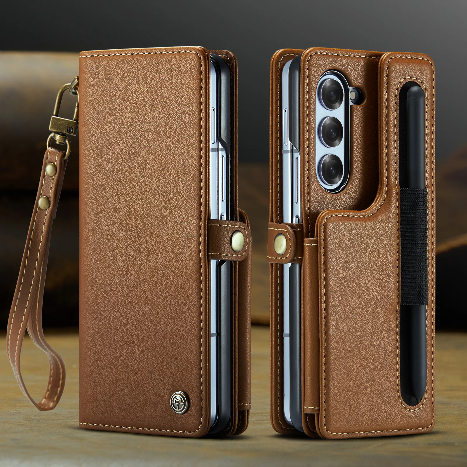 Penhoudersleuf RFID-blokkerende portemonneekaarten leren telefoonhoesje voor Samsung Galaxy Z Fold 6 5G handriem standaard tas portemonneehoes_voghion.com
