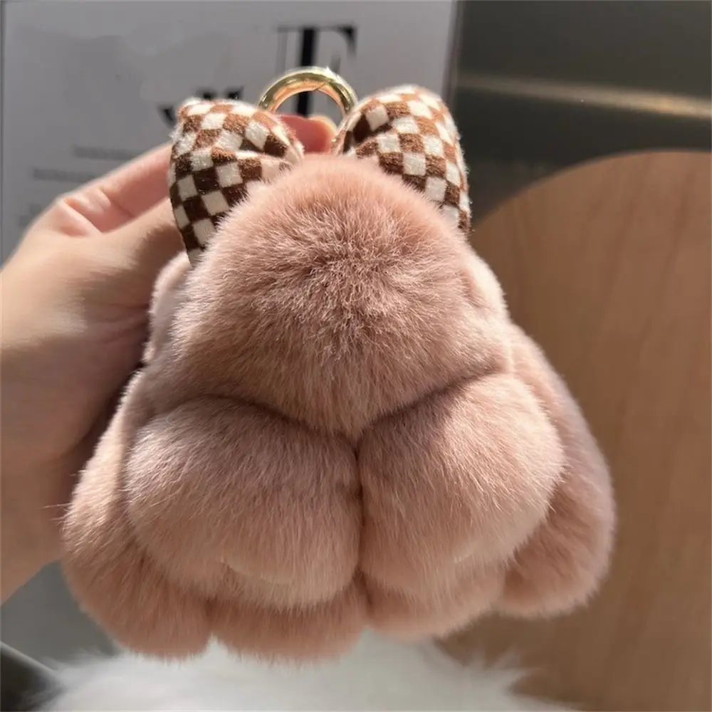 Fashion Hair Bow Rabbit Fur Keychain Pompoms Bunny Keychain Keyholder Alloy Ring Rabbit Key Ring Couple Pendant