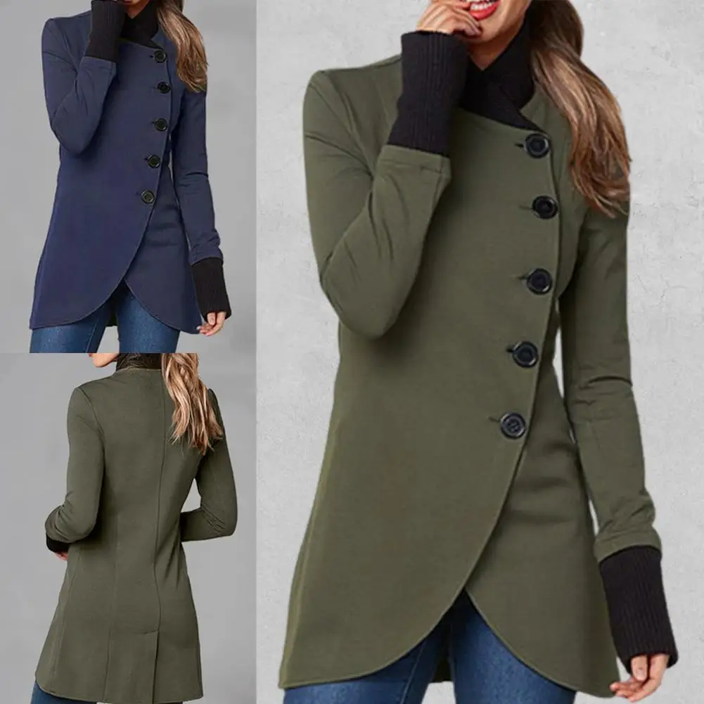Classic Irregular Hem Ladies Trendy Coat Long Sleeve Winter Overcoat