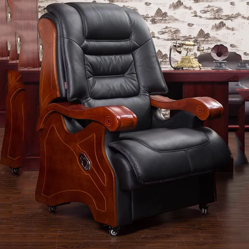 Conference Mobile Office Chair Rolling Modern Wood Armchair Leather Office Chair Lazy Sillas De Oficina Luxury Furniture