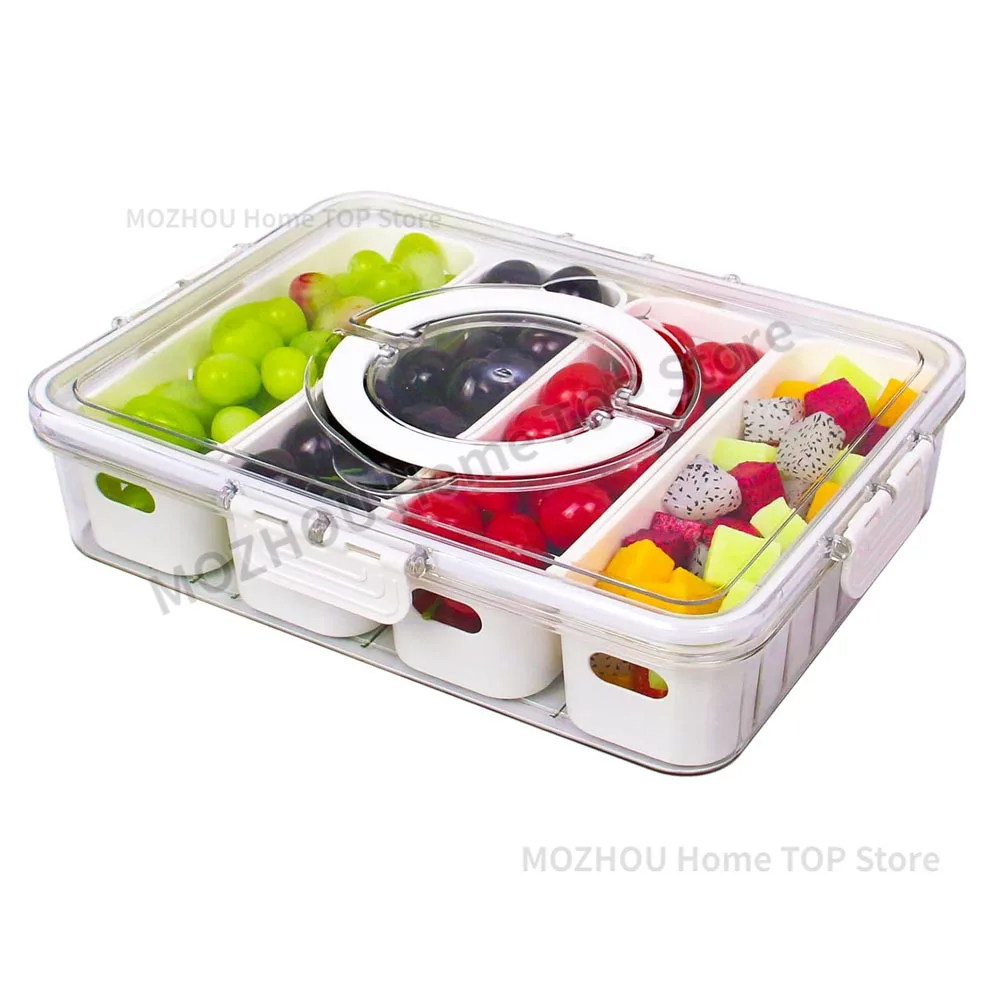 New Snack Tray with Lid Handle Portable Snackle Box Container Veggie Serving Tray Charcuterie Board for Travel Party Picnic 정리함