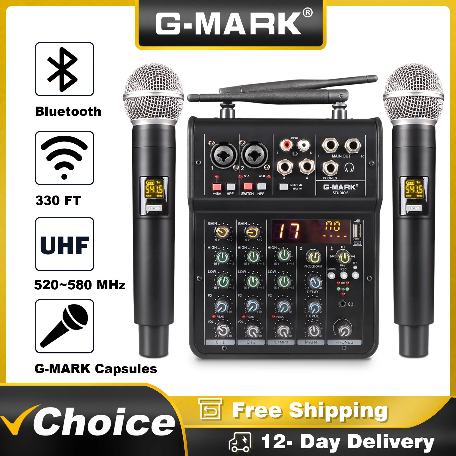 Audio Mixer Built-in Mic G-MARK Studio 6 Wireless Microphone