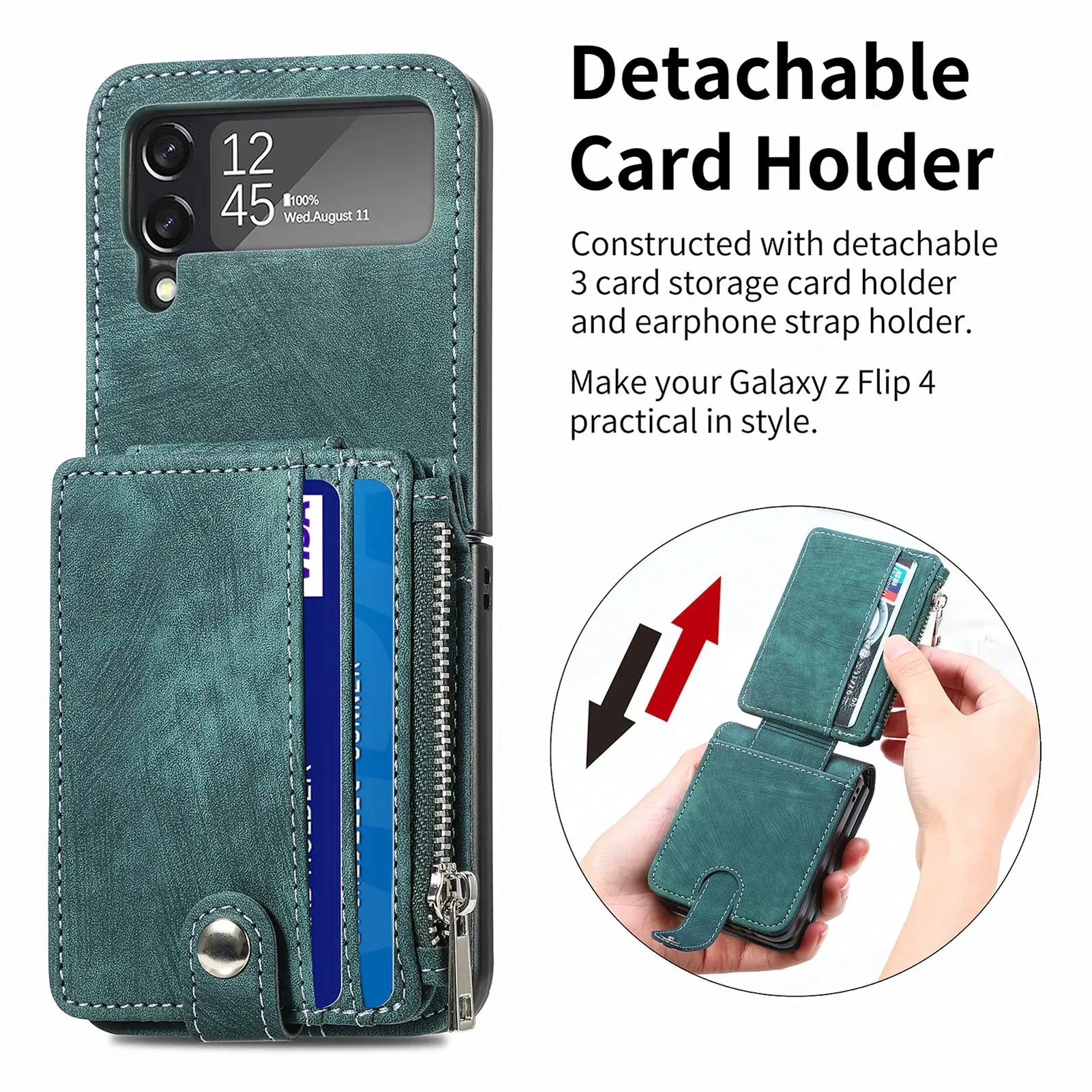 Versatile Retro Leather Zipper Wallet Folding Phone Case with Card Holder