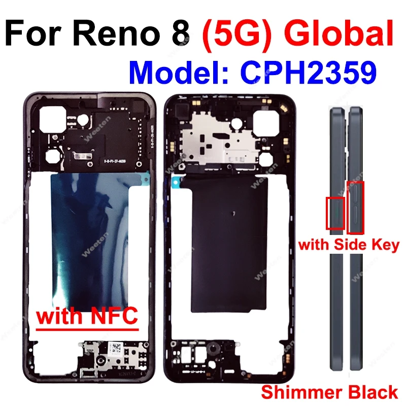 중간 프레임 하우징 거치대 커버 부품, OPPO Reno 8 4G 5G CPH2457 CPH2359