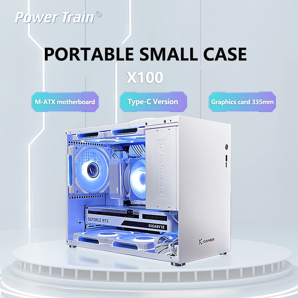 PC Case Power Train X100 Portable Handheld Mini-ITX MATX Motherboard USB3.0 Type-C Desktop Mini Game ATX Power Supply