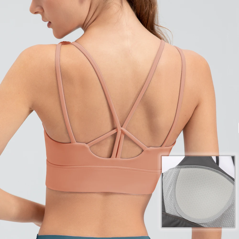 

Women Sports Bra Cross Back Breathable High Support Yoga Bra Gym Running Fitness Push Up Crop Top Padded Backless Pilates Vest