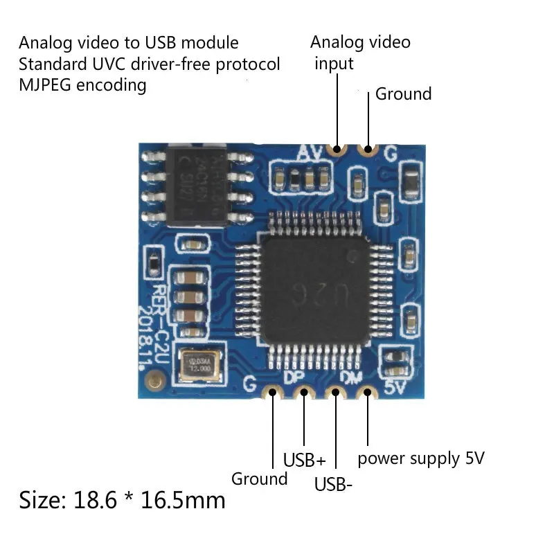 Vídeo av Analógico para Usb Digital Câmera Module Cvbs para Chip Usb Uvc Driver