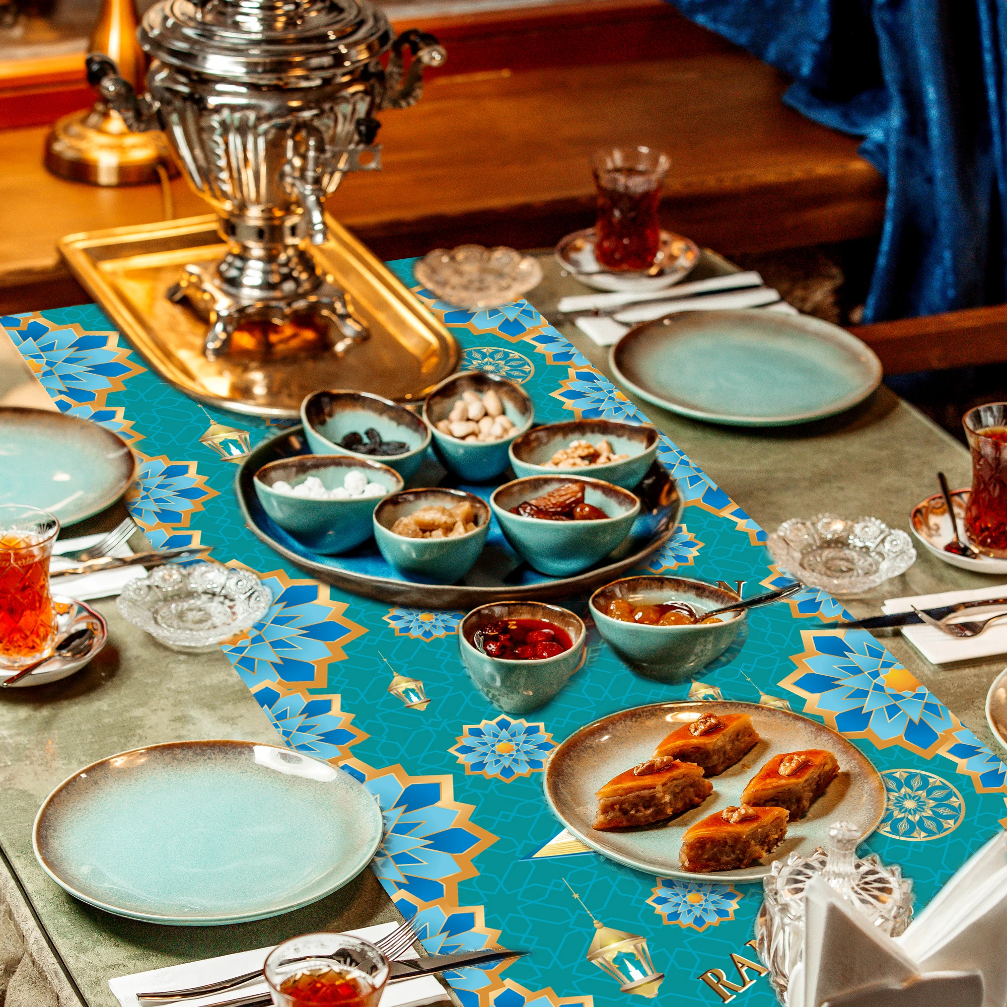 Eid Ramadan Tischläufer Tischset für Esstischdekoration, Mubarak Moon Tischdecke Tischdecke für Eid-ul-fitr Partyzubehör – Detail 17