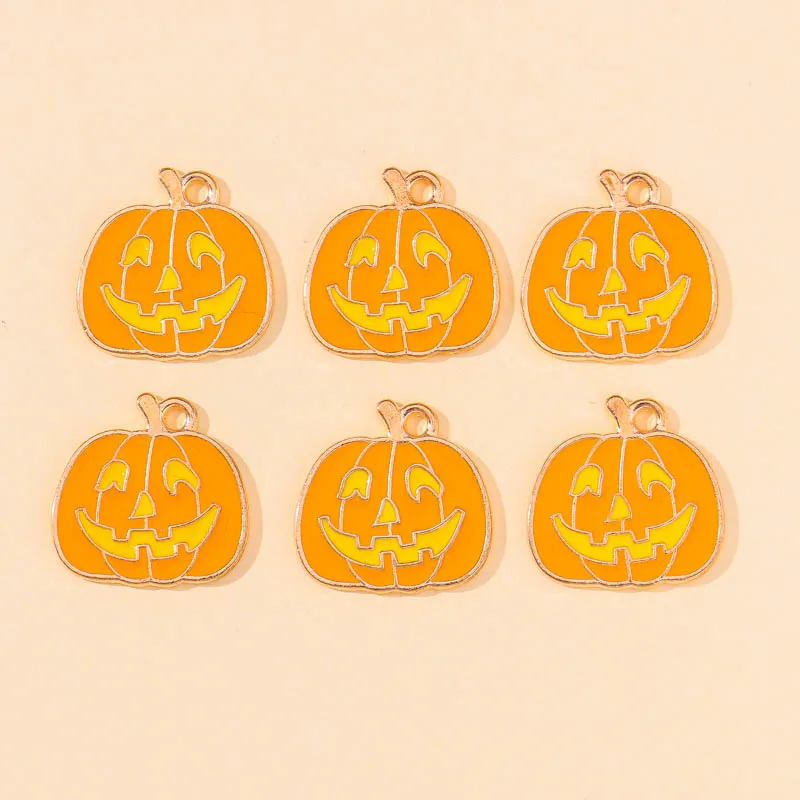 10 Stück Halloween Kürbis Emaille Charms Goldfarbe Metall Anhänger für Schmuckherstellung Cartoon Ohrringe Halskette Handgemachtes Accessoire – Detail 4