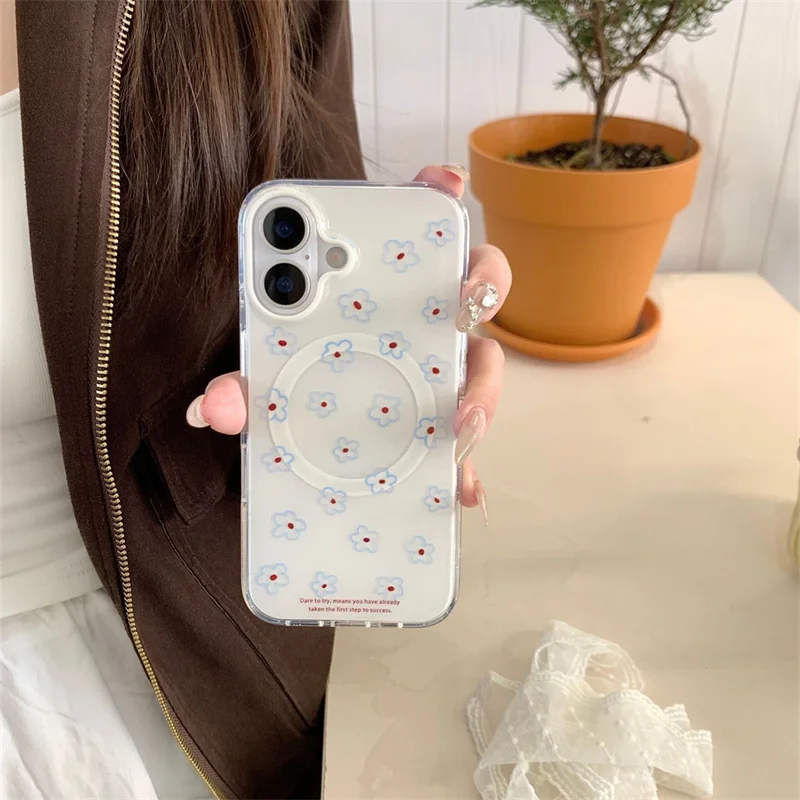 Magnetic Floral Blue Line Phone Case with Bracket