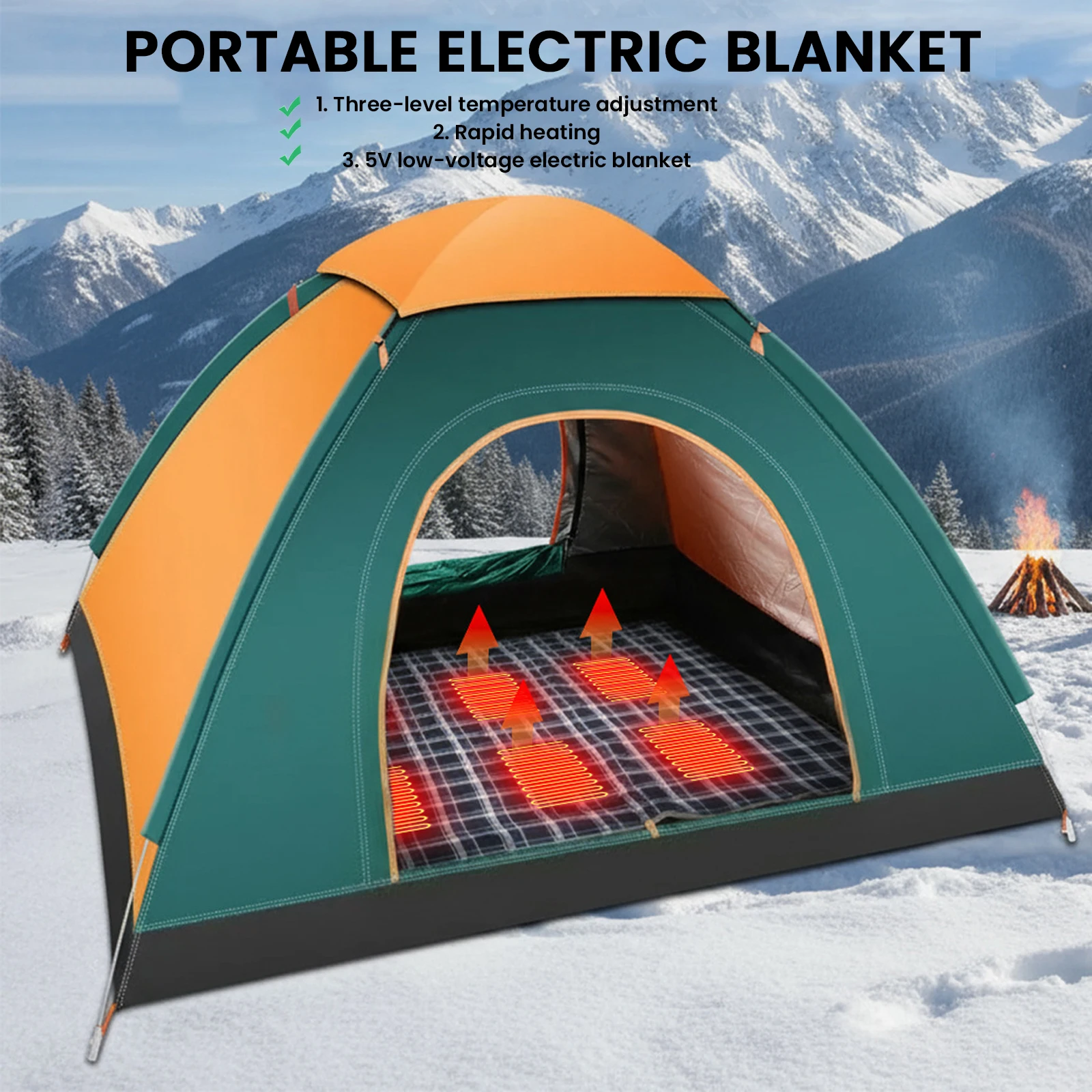 USB Electric Heating Pads 3 Adjustable Temperature Camping Heating Sleeping Pad with 6 Heating Zones for Outdoor Hiking Travel