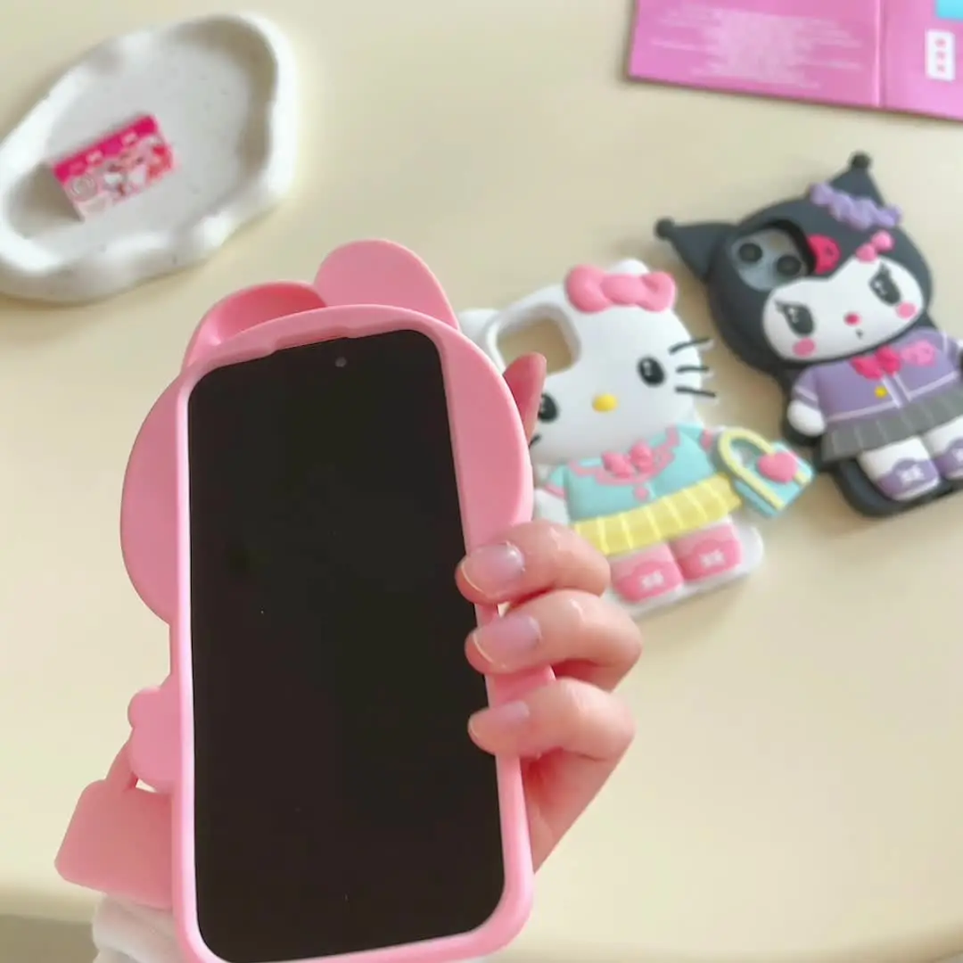 Милый трехмерный чехол Sanrio Hello Kitty My Melody Kuromi для iPhone 16 15 14 13 12 11 Pro Max силиконовый