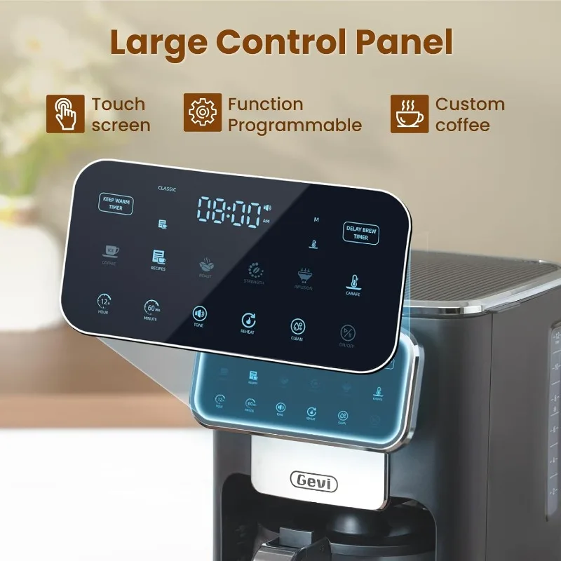12 Cup Programmable Drip Coffee Maker with Touch Screen,Auto Shut-Off, 4-Hour Keep Warm Plate, Anti-Drip System,Permanent Filter 2