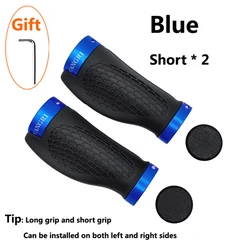 Ergonomic Rubber Bicycle Handlebar Grips with Dual Ring Lock for Comfort and Stability (S - blue  short)