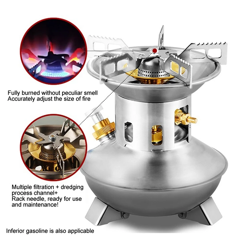 Camping Gasoline Stove Non Preheating No Noise Oil Furnace Picnic Burners Petrol Stove Cookware