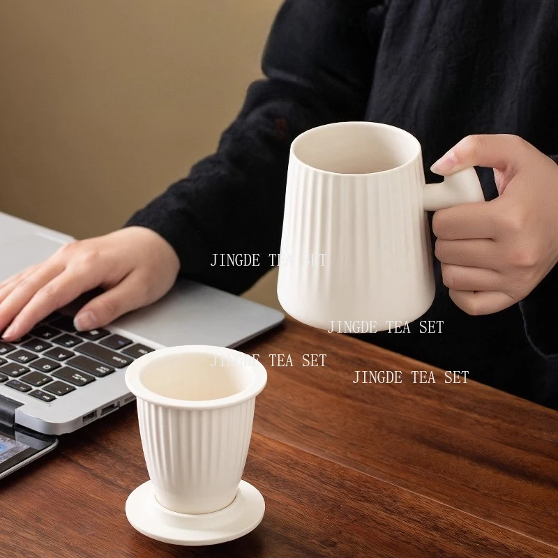 Ceramic Tea Separation Office Cup with Lid Personal Mug Office Tea Filter Teacup Drinking Utensils Tea Ceremony Accessories