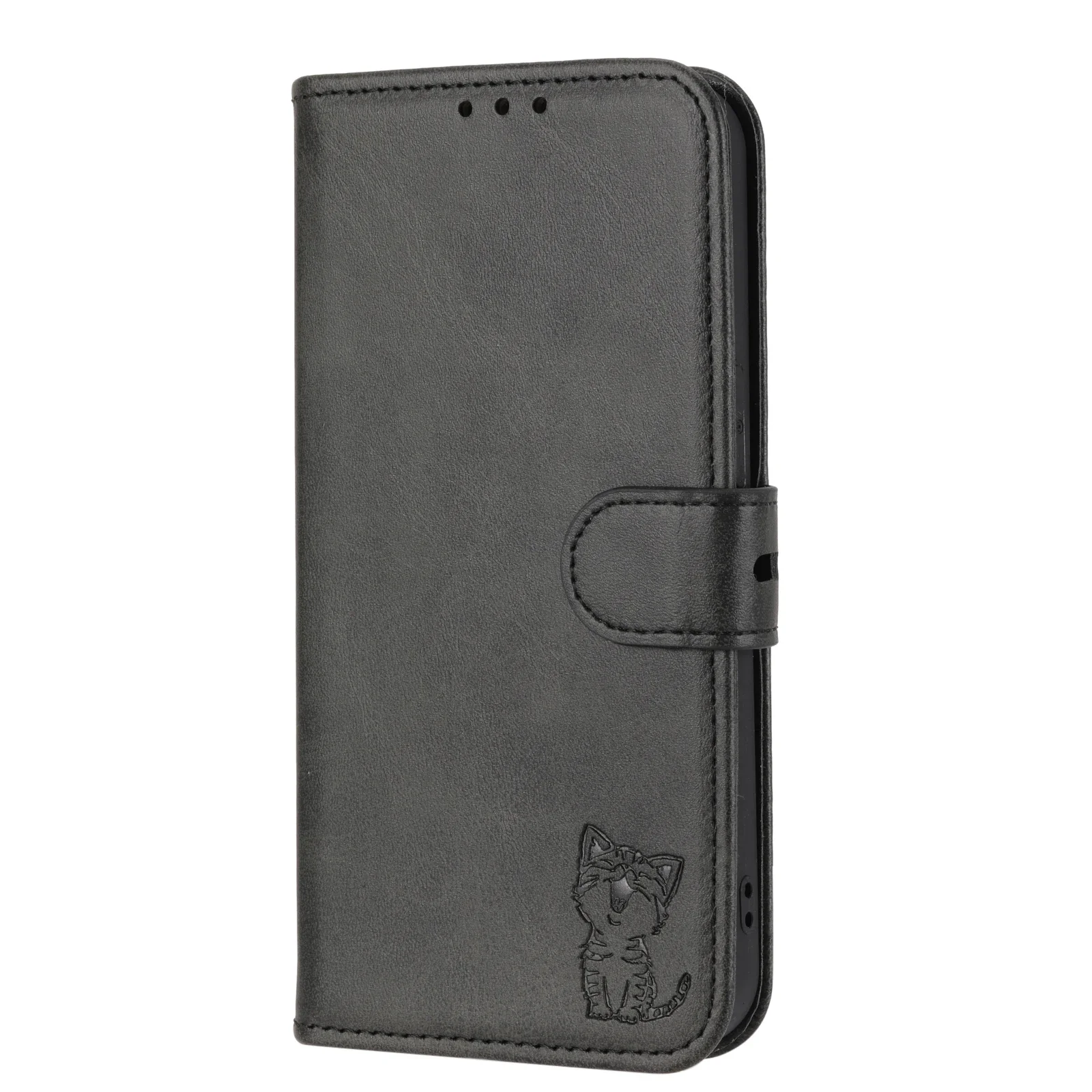 Cat-Themed Leather Flip Wallet Case with Book Stand and Card Slots