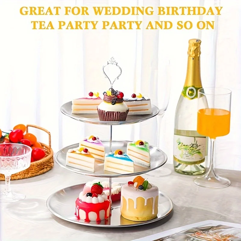 Dining Dish 1Pc Three-layer Stainless Steel Cake Tray Snack Plate Birthday Wedding Party Dessert Stand Table Display
