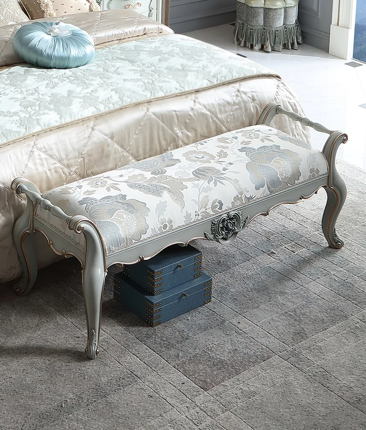 

Court French furniture European carved bed end stool mercerized cloth art bed bed bed bed bedroom solid wood shoe stool