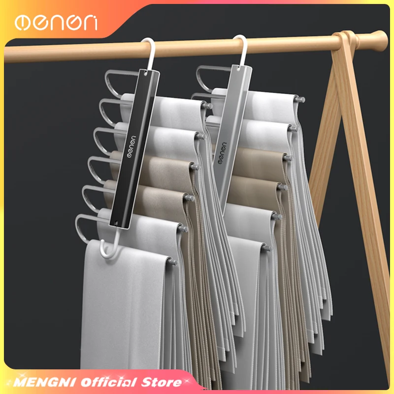 MENGNI 접이식 바지 걸이 6겹 스테인레스 스틸 공간 절약 옷걸이 정리대 옷장 바지 청바지 스카프용